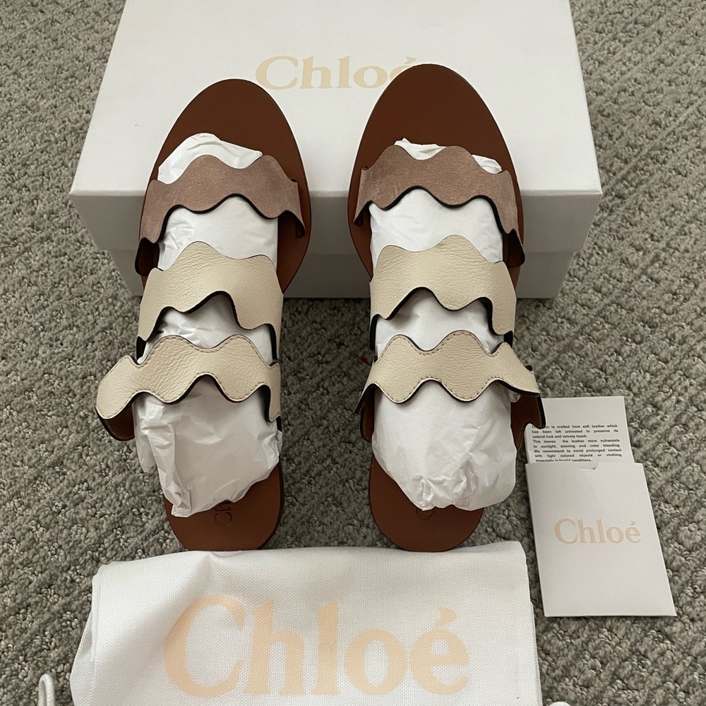Chloe Lauren flat neutral leather sandals